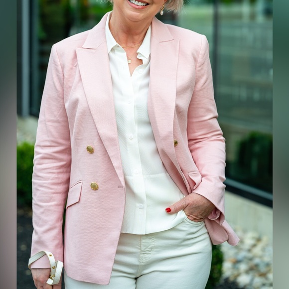 Talbots Textured Double Breasted Blazer Pink Size 16P - Picture 2 of 10